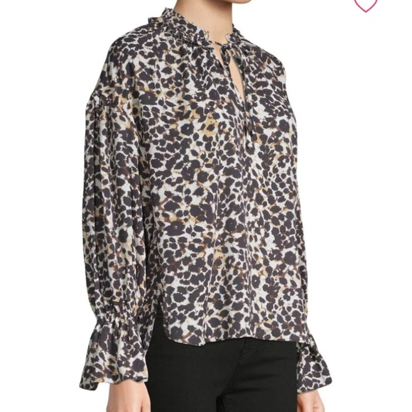 SANCTUARY Ruffle Collar Animal Print  Blouse Size S - Picture 2 of 9